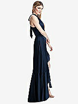Alt View 2 Thumbnail - Midnight Navy Tie-Neck Halter Maxi Dress with Asymmetric Cascade Ruffle Skirt