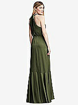Alt View 3 Thumbnail - Olive Green Tie-Neck Halter Maxi Dress with Asymmetric Cascade Ruffle Skirt