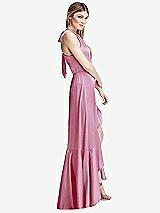 Alt View 2 Thumbnail - Powder Pink Tie-Neck Halter Maxi Dress with Asymmetric Cascade Ruffle Skirt