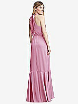 Alt View 3 Thumbnail - Powder Pink Tie-Neck Halter Maxi Dress with Asymmetric Cascade Ruffle Skirt