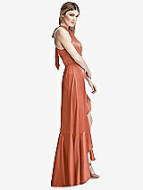 Alt View 2 Thumbnail - Terracotta Copper Tie-Neck Halter Maxi Dress with Asymmetric Cascade Ruffle Skirt