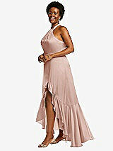 Side View Thumbnail - Toasted Sugar Tie-Neck Halter Maxi Dress with Asymmetric Cascade Ruffle Skirt