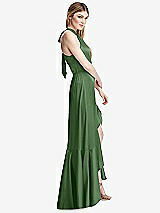 Alt View 2 Thumbnail - Vineyard Green Tie-Neck Halter Maxi Dress with Asymmetric Cascade Ruffle Skirt
