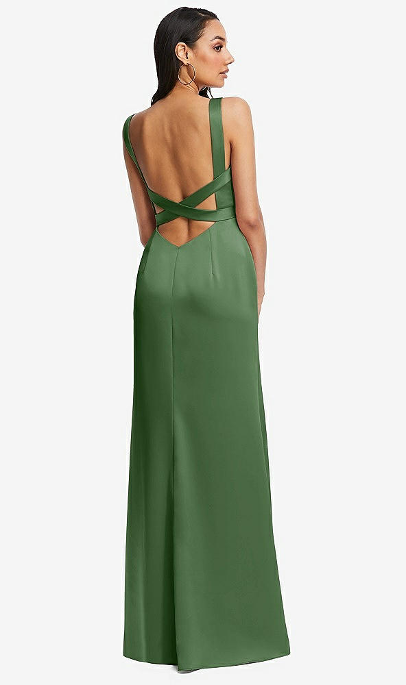Back View - Vineyard Green Framed Bodice Criss Criss Open Back A-Line Maxi Dress