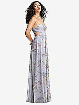 Alt View 1 Thumbnail - Butterfly Botanica Silver Dove Strapless Empire Waist Cutout Maxi Dress with Covered Button Detail