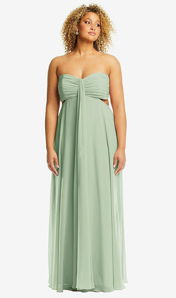 Front View - Celadon Strapless Empire Waist Cutout Maxi Dress with Covered Button Detail