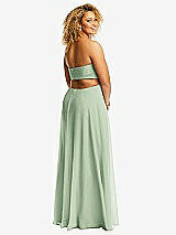 Rear View Thumbnail - Celadon Strapless Empire Waist Cutout Maxi Dress with Covered Button Detail