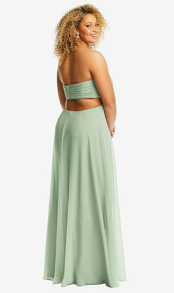 Back View - Celadon Strapless Empire Waist Cutout Maxi Dress with Covered Button Detail