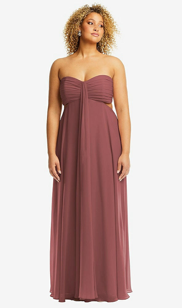 Front View - English Rose Strapless Empire Waist Cutout Maxi Dress with Covered Button Detail