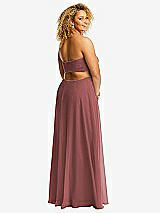 Rear View Thumbnail - English Rose Strapless Empire Waist Cutout Maxi Dress with Covered Button Detail