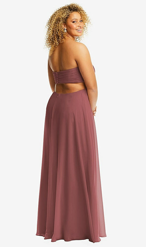 Back View - English Rose Strapless Empire Waist Cutout Maxi Dress with Covered Button Detail