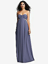 Alt View 2 Thumbnail - French Blue Strapless Empire Waist Cutout Maxi Dress with Covered Button Detail