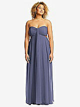Front View Thumbnail - French Blue Strapless Empire Waist Cutout Maxi Dress with Covered Button Detail