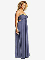 Side View Thumbnail - French Blue Strapless Empire Waist Cutout Maxi Dress with Covered Button Detail