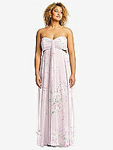 Front View Thumbnail - Watercolor Print Strapless Empire Waist Cutout Maxi Dress with Covered Button Detail
