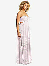 Side View Thumbnail - Watercolor Print Strapless Empire Waist Cutout Maxi Dress with Covered Button Detail