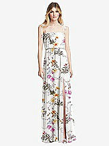 Front View Thumbnail - Butterfly Botanica Ivory Skinny Tie-Shoulder Ruffle-Trimmed Blouson Maxi Dress