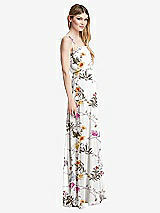 Side View Thumbnail - Butterfly Botanica Ivory Skinny Tie-Shoulder Ruffle-Trimmed Blouson Maxi Dress