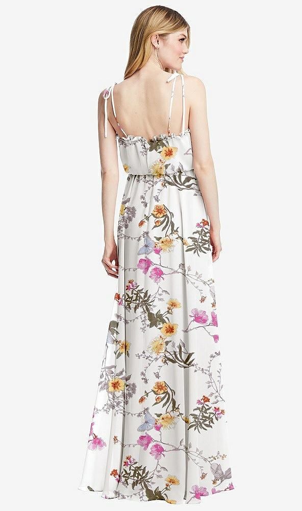 Back View - Butterfly Botanica Ivory Skinny Tie-Shoulder Ruffle-Trimmed Blouson Maxi Dress