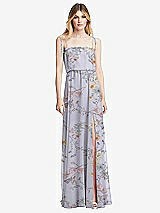 Front View Thumbnail - Butterfly Botanica Silver Dove Skinny Tie-Shoulder Ruffle-Trimmed Blouson Maxi Dress