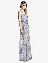 Side View Thumbnail - Butterfly Botanica Silver Dove Skinny Tie-Shoulder Ruffle-Trimmed Blouson Maxi Dress