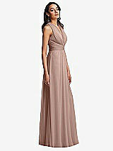 Side View Thumbnail - Bliss Shirred Deep Plunge Neck Closed Back Chiffon Maxi Dress 