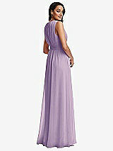 Rear View Thumbnail - Pale Purple Shirred Deep Plunge Neck Closed Back Chiffon Maxi Dress 