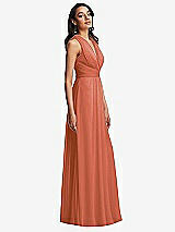 Side View Thumbnail - Terracotta Copper Shirred Deep Plunge Neck Closed Back Chiffon Maxi Dress 