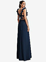 Rear View Thumbnail - Midnight Navy Ruffle-Trimmed Neckline Cutout Tie-Back Trumpet Gown