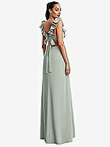 Rear View Thumbnail - Willow Green Ruffle-Trimmed Neckline Cutout Tie-Back Trumpet Gown