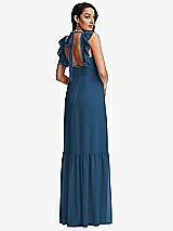 Rear View Thumbnail - Dusk Blue Tiered Ruffle Plunge Neck Open-Back Maxi Dress with Deep Ruffle Skirt