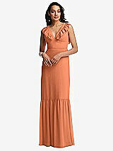 Front View Thumbnail - Sweet Melon Tiered Ruffle Plunge Neck Open-Back Maxi Dress with Deep Ruffle Skirt