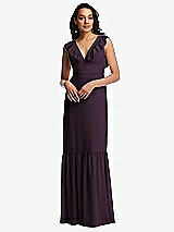 Front View Thumbnail - Aubergine Tiered Ruffle Plunge Neck Open-Back Maxi Dress with Deep Ruffle Skirt