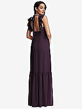 Rear View Thumbnail - Aubergine Tiered Ruffle Plunge Neck Open-Back Maxi Dress with Deep Ruffle Skirt