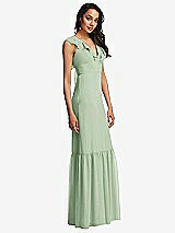 Side View Thumbnail - Celadon Tiered Ruffle Plunge Neck Open-Back Maxi Dress with Deep Ruffle Skirt