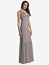 Side View Thumbnail - Cashmere Gray Tiered Ruffle Plunge Neck Open-Back Maxi Dress with Deep Ruffle Skirt