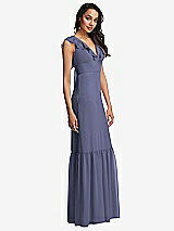 Side View Thumbnail - French Blue Tiered Ruffle Plunge Neck Open-Back Maxi Dress with Deep Ruffle Skirt