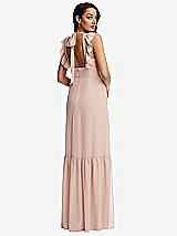 Rear View Thumbnail - French Blue Tiered Ruffle Plunge Neck Open-Back Maxi Dress with Deep Ruffle Skirt