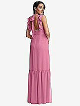 Rear View Thumbnail - Orchid Pink Tiered Ruffle Plunge Neck Open-Back Maxi Dress with Deep Ruffle Skirt