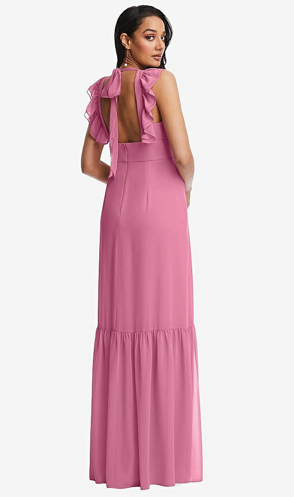 Back View - Orchid Pink Tiered Ruffle Plunge Neck Open-Back Maxi Dress with Deep Ruffle Skirt