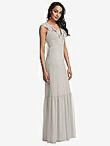 Side View Thumbnail - Oyster Tiered Ruffle Plunge Neck Open-Back Maxi Dress with Deep Ruffle Skirt
