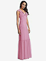 Side View Thumbnail - Powder Pink Tiered Ruffle Plunge Neck Open-Back Maxi Dress with Deep Ruffle Skirt
