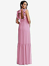 Rear View Thumbnail - Powder Pink Tiered Ruffle Plunge Neck Open-Back Maxi Dress with Deep Ruffle Skirt