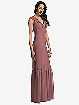 Side View Thumbnail - Rosewood Tiered Ruffle Plunge Neck Open-Back Maxi Dress with Deep Ruffle Skirt