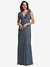 Front View Thumbnail - Silverstone Tiered Ruffle Plunge Neck Open-Back Maxi Dress with Deep Ruffle Skirt