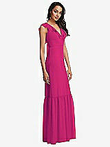 Side View Thumbnail - Think Pink Tiered Ruffle Plunge Neck Open-Back Maxi Dress with Deep Ruffle Skirt