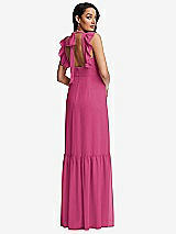 Rear View Thumbnail - Tea Rose Tiered Ruffle Plunge Neck Open-Back Maxi Dress with Deep Ruffle Skirt