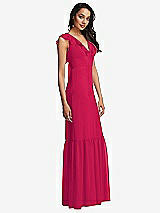Side View Thumbnail - Vivid Pink Tiered Ruffle Plunge Neck Open-Back Maxi Dress with Deep Ruffle Skirt