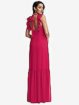 Rear View Thumbnail - Vivid Pink Tiered Ruffle Plunge Neck Open-Back Maxi Dress with Deep Ruffle Skirt