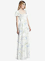 Side View Thumbnail - Bleu Garden Regency Empire Waist Puff Sleeve Chiffon Maxi Dress